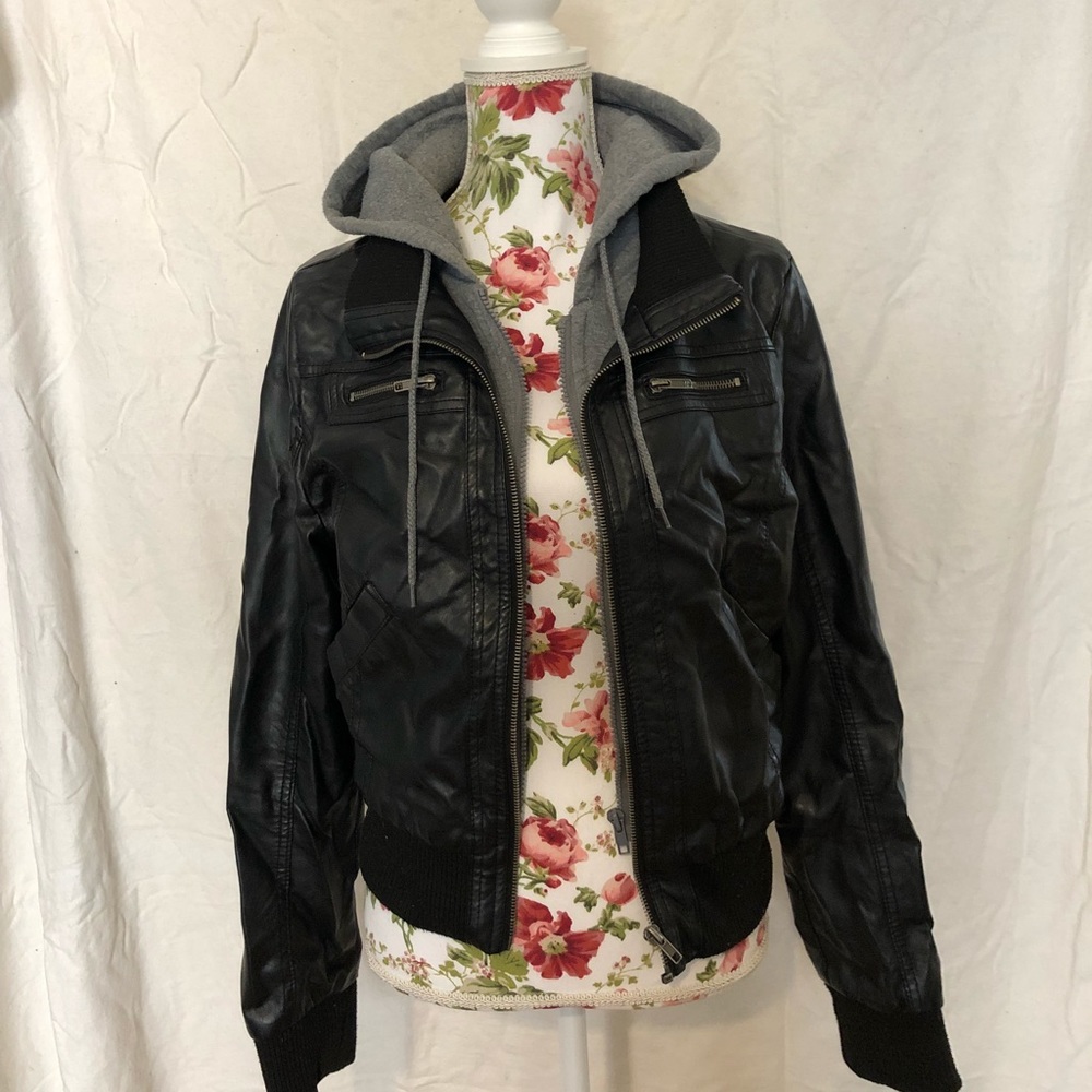 Leather jacket with built in hoodie